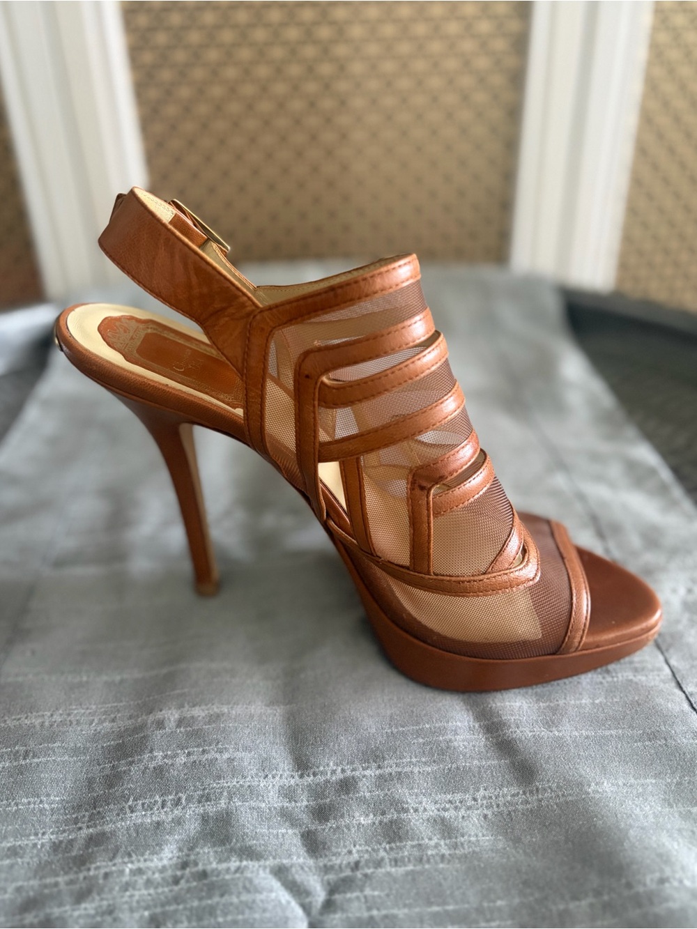 Christian Dior Gorgeous Super Sexy Tan Mesh Peep-Toe Heels